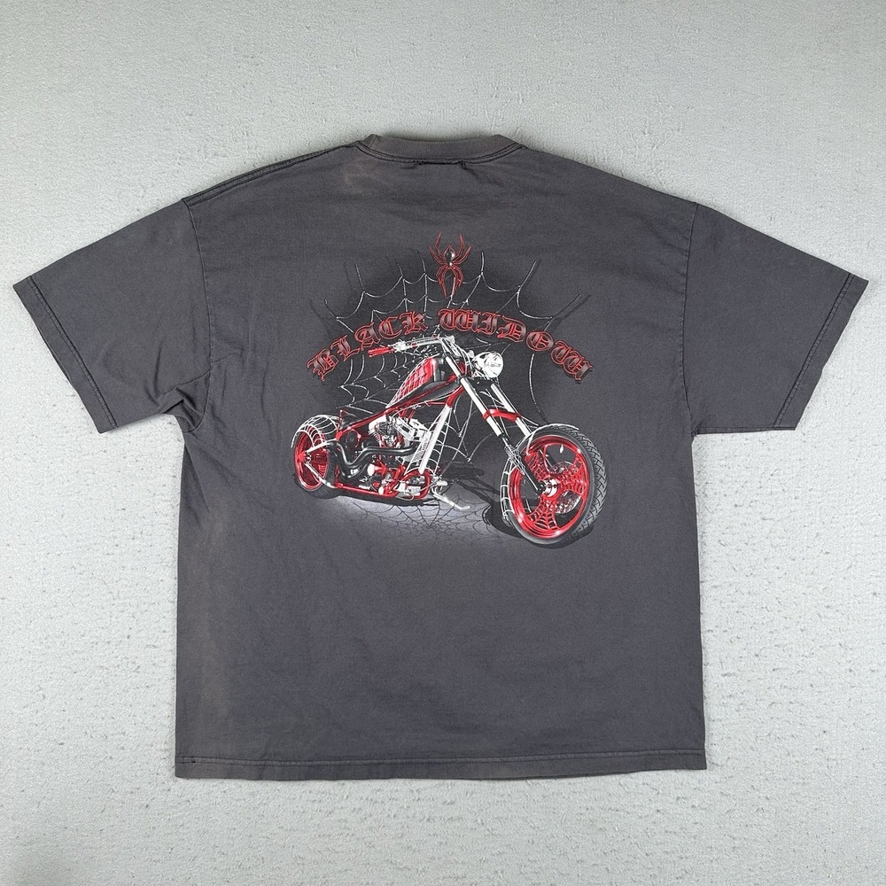 Vintage‎ Y2K American Chopper Shirt Men's 2XL Gray Black Widow Motorcycle